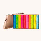 Bajo Fractions Set. A set of coloured wooden blocks marked with fractions on each block. These heirloom quality toys by Bajo are part of a wide range of wooden toys available here at Babipur.