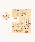 Bajo Friendly Monsters Puzzle and Figures, shown on the natural side. These heirloom quality toys by Bajo are part of a wide range of wooden toys available here at Babipur. 