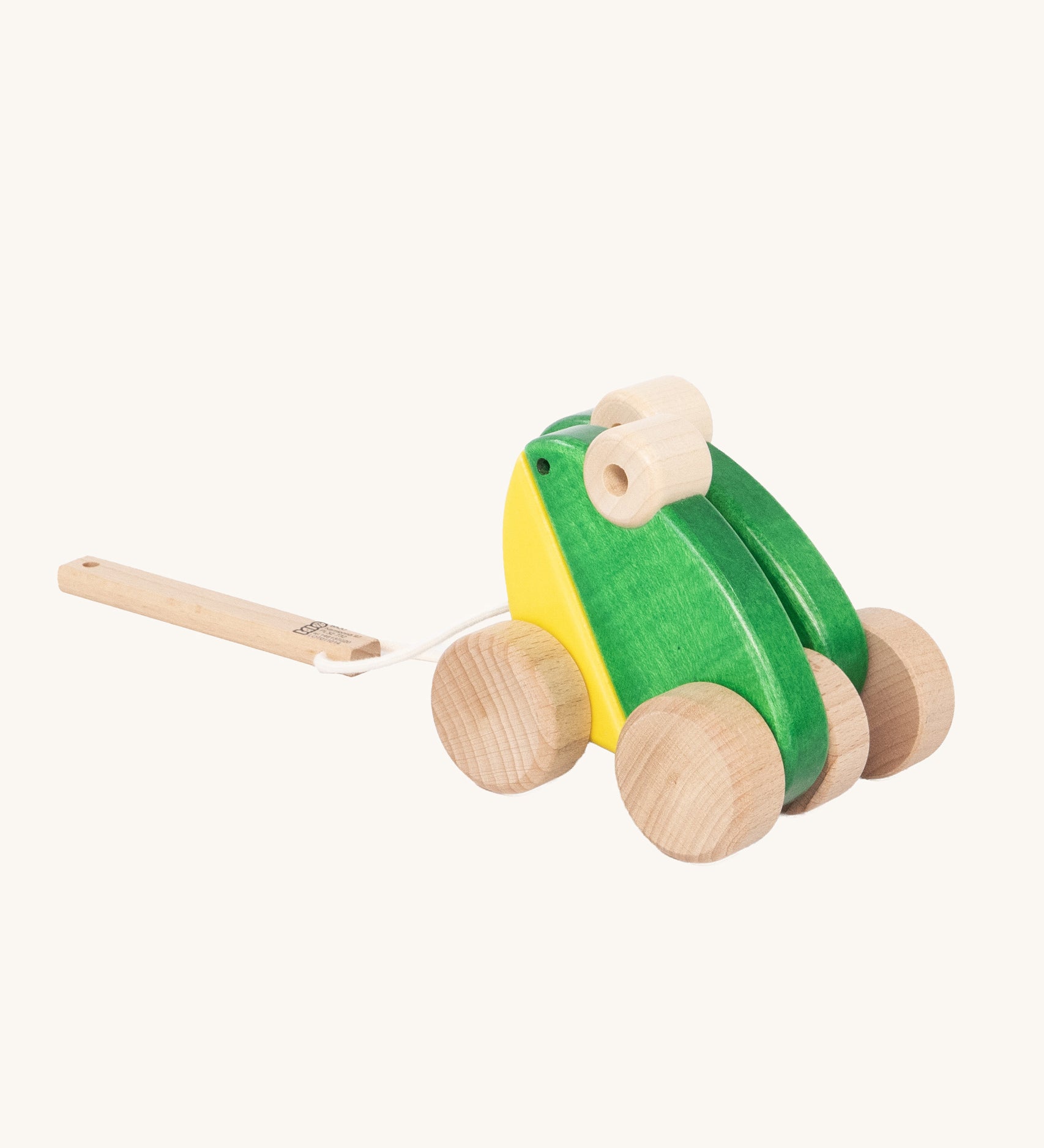 Bajo Green Double Frogs pull along toy. These heirloom quality toys by Bajo are part of a wide range of wooden toys available here at Babipur.