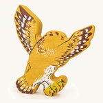 Back of the Bajo wooden Gruffalo owl figure on a cream background