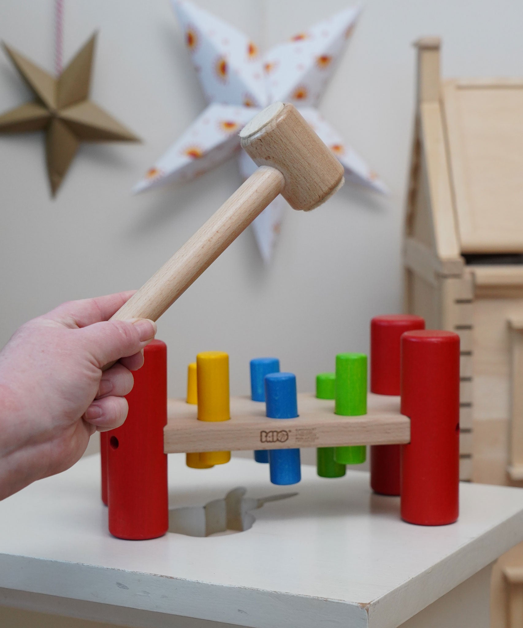 Bajo Hammering Board wooden toy. These heirloom quality toys by Bajo are part of a wide range of wooden toys available here at Babipur.
