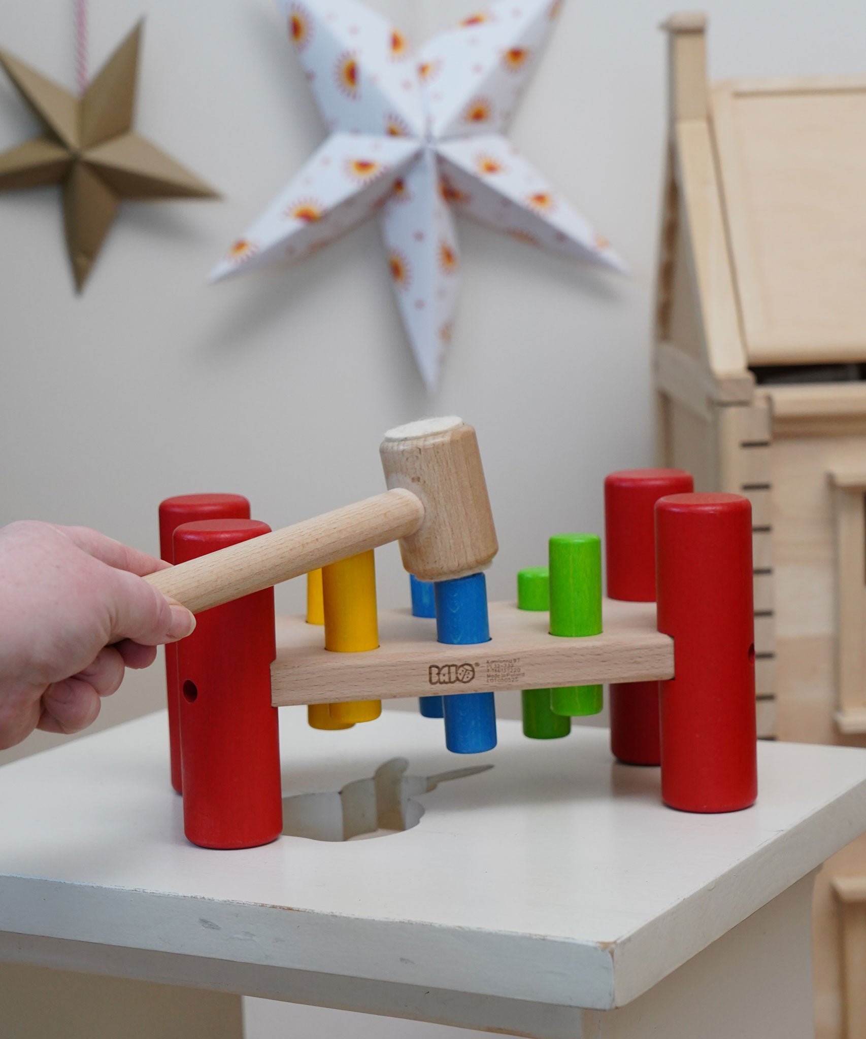 Bajo Hammering Board wooden toy. These heirloom quality toys by Bajo are part of a wide range of wooden toys available here at Babipur.