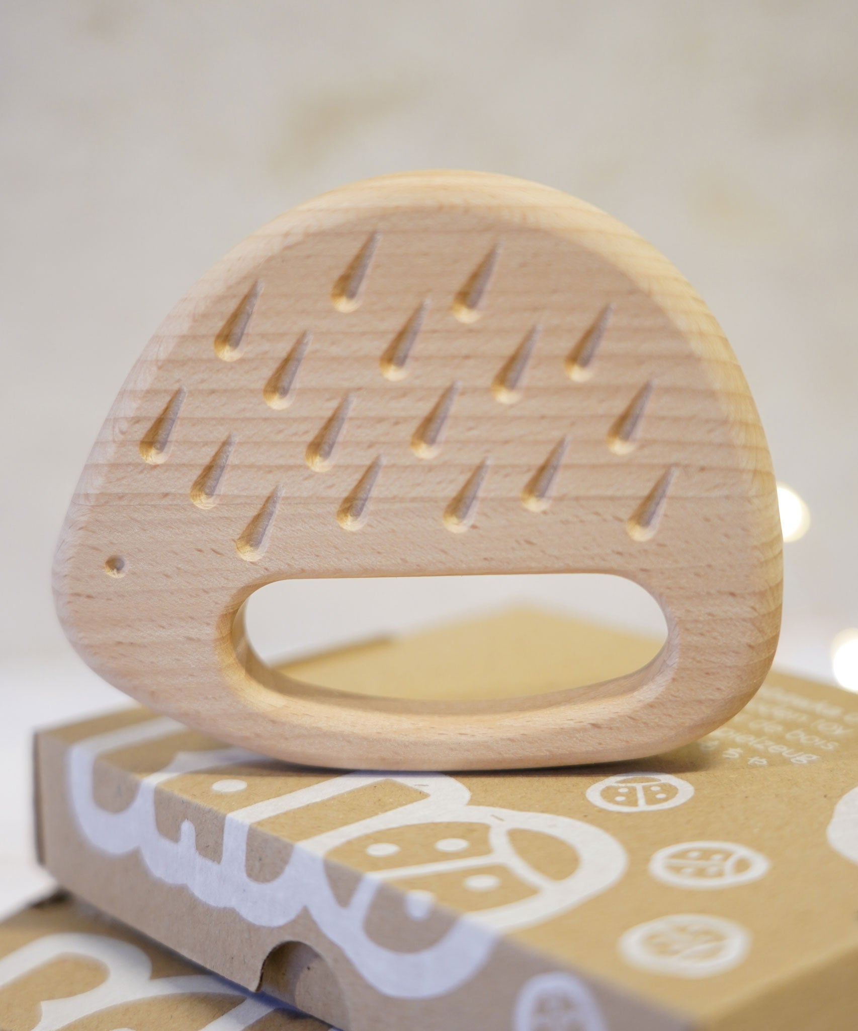 Bajo Hedgehog wooden Teether clutching toy. These heirloom quality toys by Bajo are part of a wide range of wooden toys available here at Babipur. 