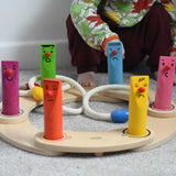Bajo Fellow Hoopla Game Set. A traditional style wooden game set that can be used for hoopla and skittles. These heirloom quality toys by Bajo are part of a wide range of wooden toys available here at Babipur.
