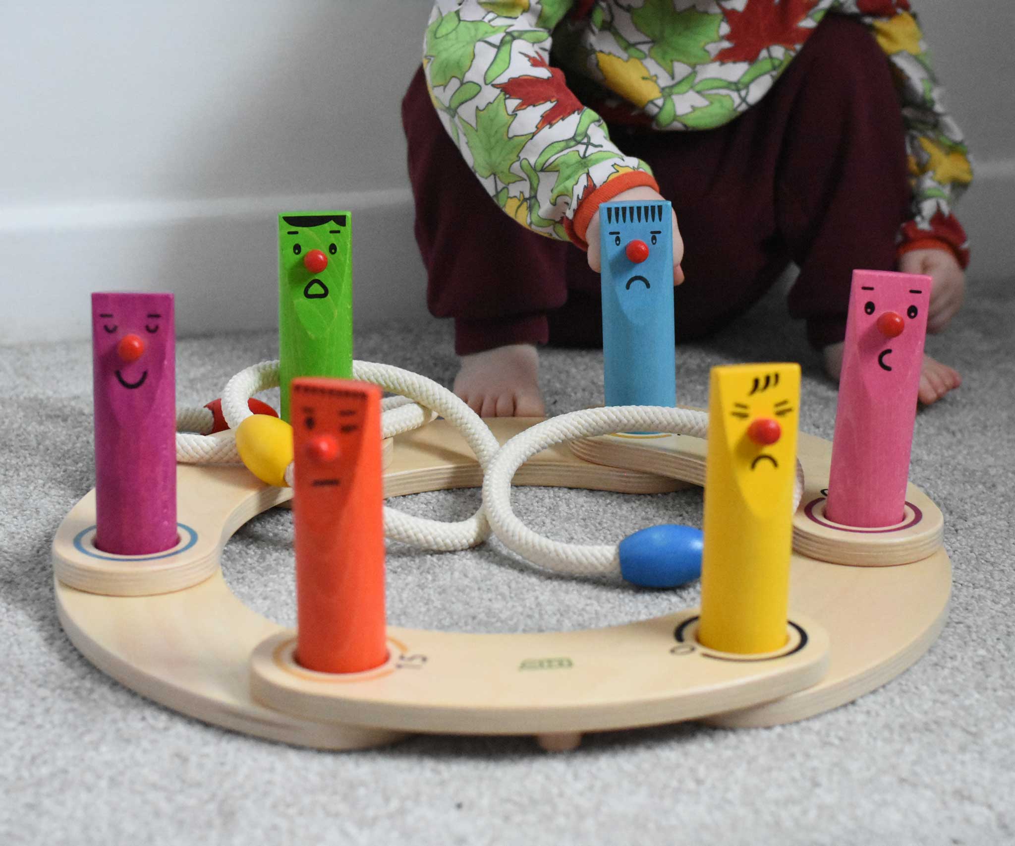 Bajo Fellow Hoopla Game Set. A traditional style wooden game set that can be used for hoopla and skittles. These heirloom quality toys by Bajo are part of a wide range of wooden toys available here at Babipur.