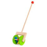 Bajo children's plastic-free wooden push along rattle toy on a white background