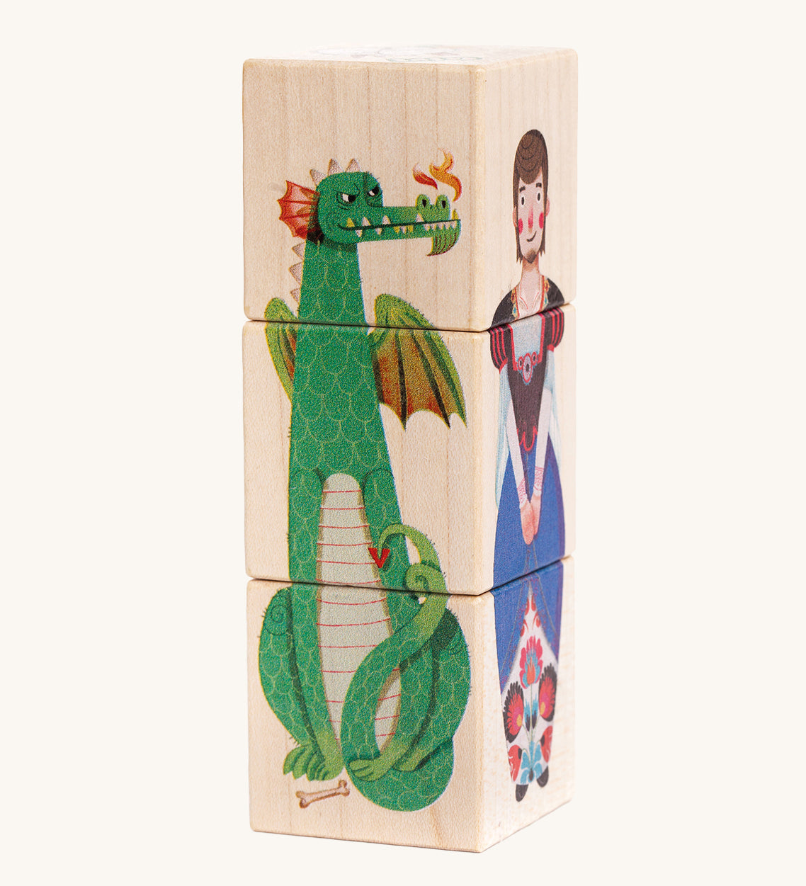Bajo Legend Of The Wawel Dragon Turning Blocks. Three blocks that are attached to each other each side featuring a different character. 