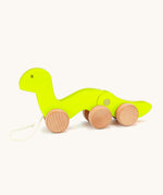 Bajo wooden light green wriggly worm, available at Babipur. Body is in two parts that move up and down and features unpainted wooden wheels with a string on the front to pull along