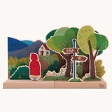 Bajo Little Red Riding Hood Wooden Theatre. The pieces from this set can be placed where desired on the wooden base. Perfect for mall world play and reenactments of a classic story. 