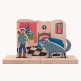 Bajo Little Red Riding Hood Wooden Theatre. The pieces from this set can be placed where desired on the wooden base. Perfect for mall world play and reenactments of a classic story. 