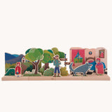 Bajo Little Red Riding Hood Wooden Theatre. The pieces from this set can be placed where desired on the wooden base. Perfect for mall world play and reenactments of a classic story. 
