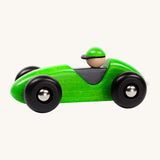 Green Bajo wooden LR car. The car is a part of a wide range of Bajo wooden toy vehicles available at Babipur.