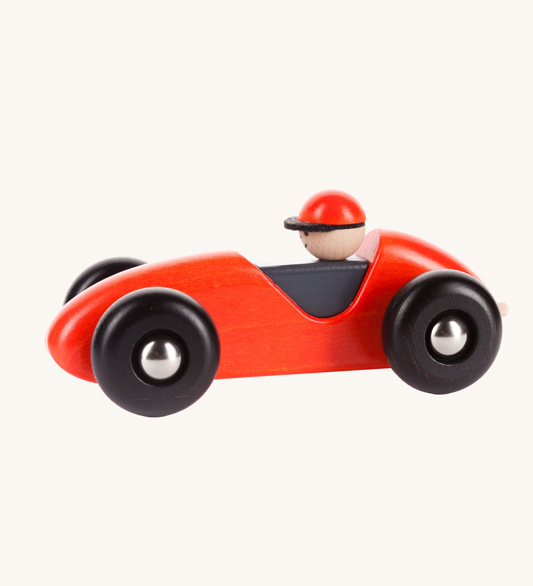 Red Bajo wooden LR car. The car is a part of a wide range of Bajo wooden toy vehicles available at Babipur.