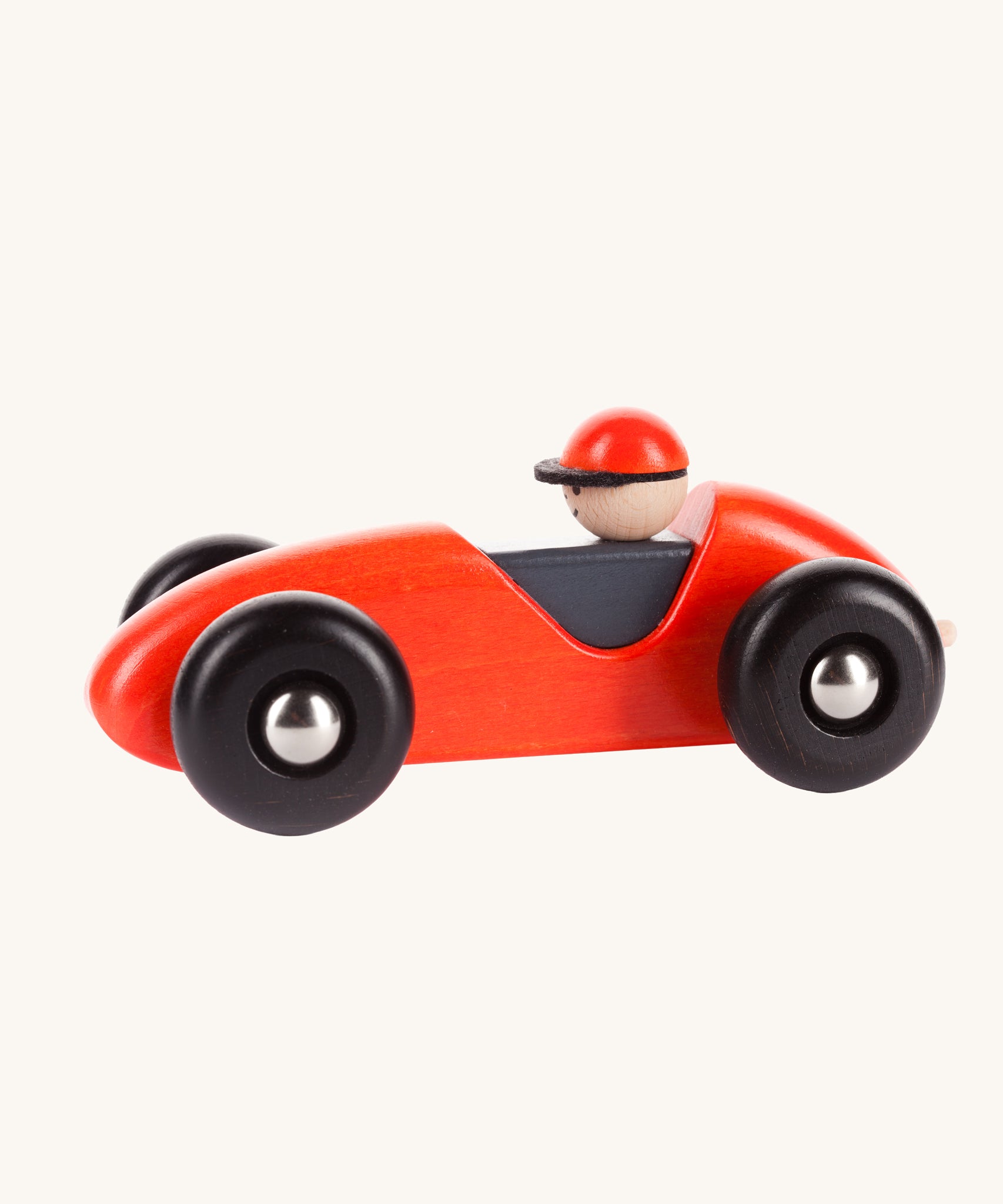 Red Bajo wooden LR car. The car is a part of a wide range of Bajo wooden toy vehicles available at Babipur.