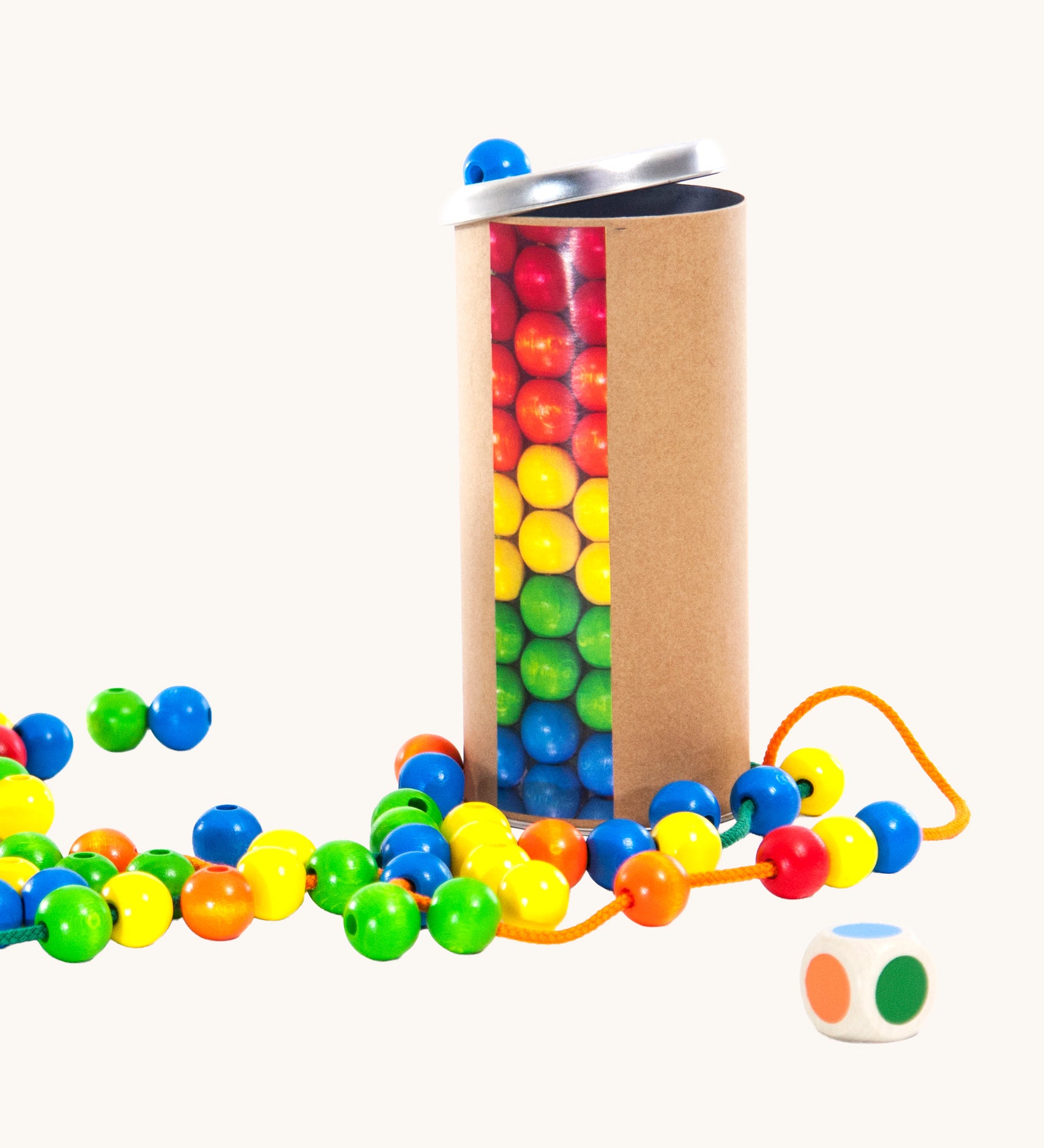 Bajo Mathematical Beads. An educational set that contains coloured wooden beads and thread. These heirloom quality toys by Bajo are part of a wide range of wooden toys available here at Babipur.