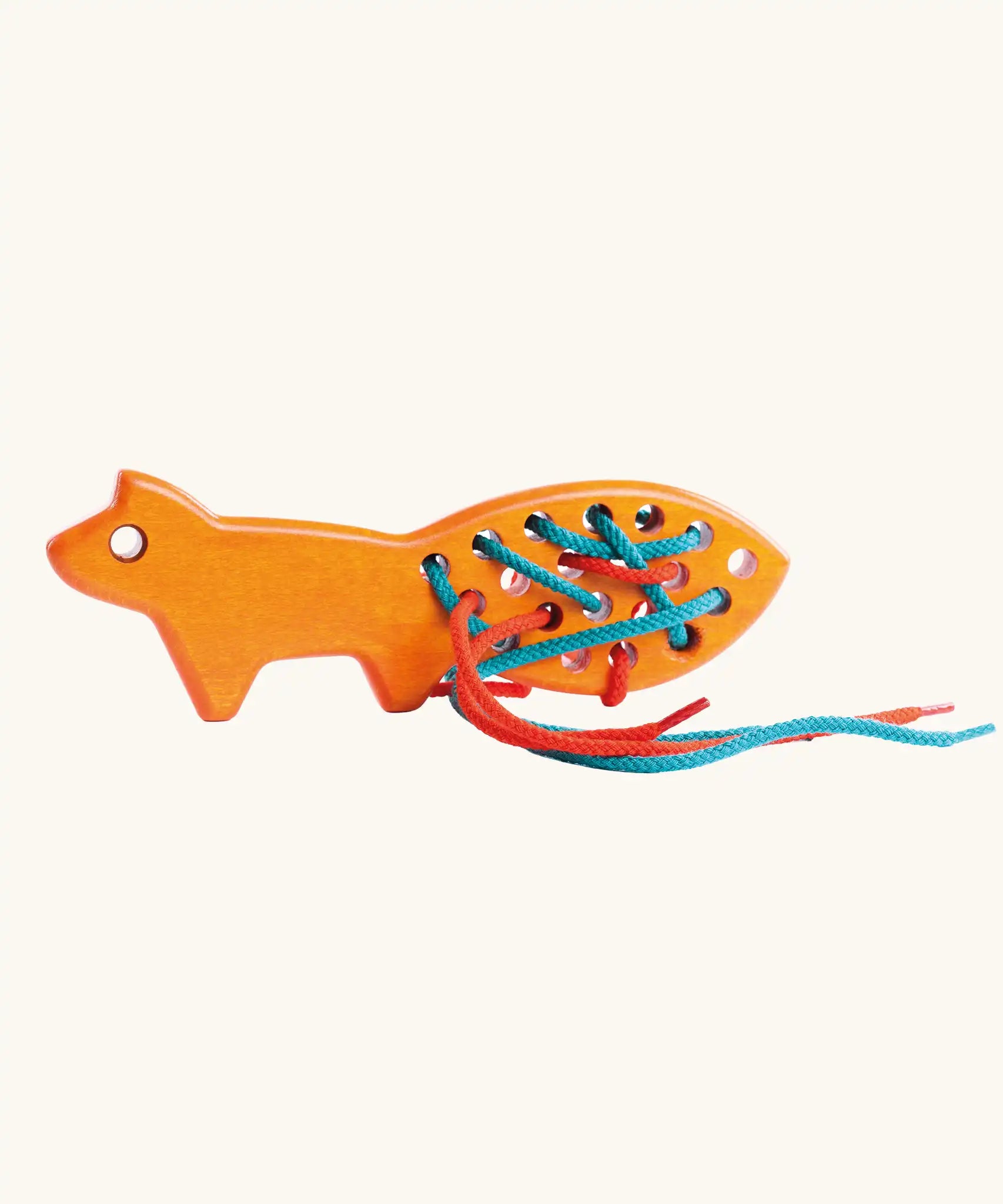 Bajo orange lacing fox wooden toy.