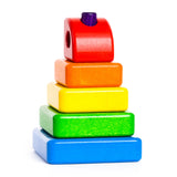 Bajo rainbow wooden shape puzzle stacking toy on a white background