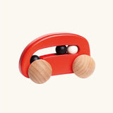 Bajo red wooden toy car with beads fixed in the body.