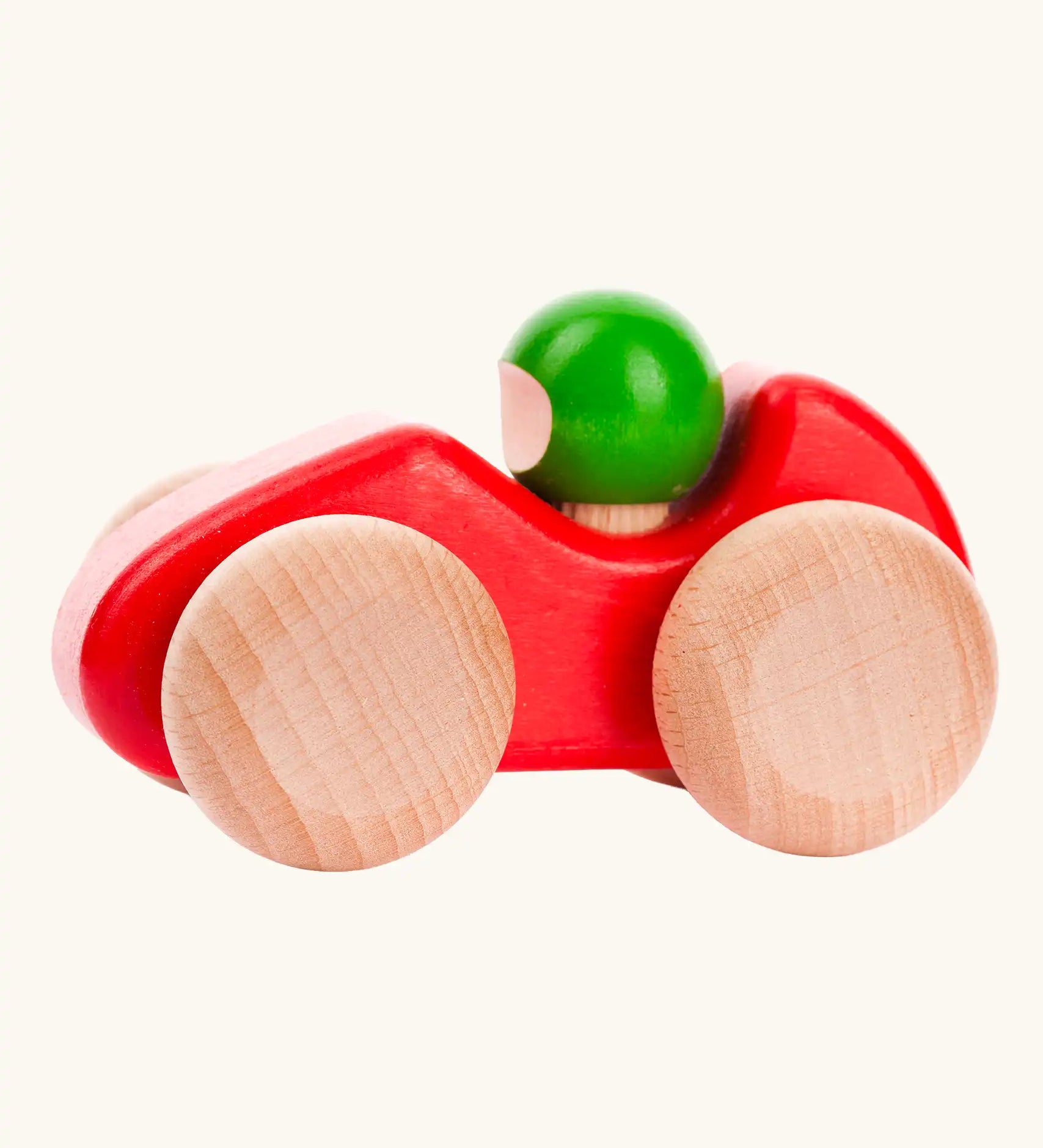 Bajo red racing car wooden push along toy. 