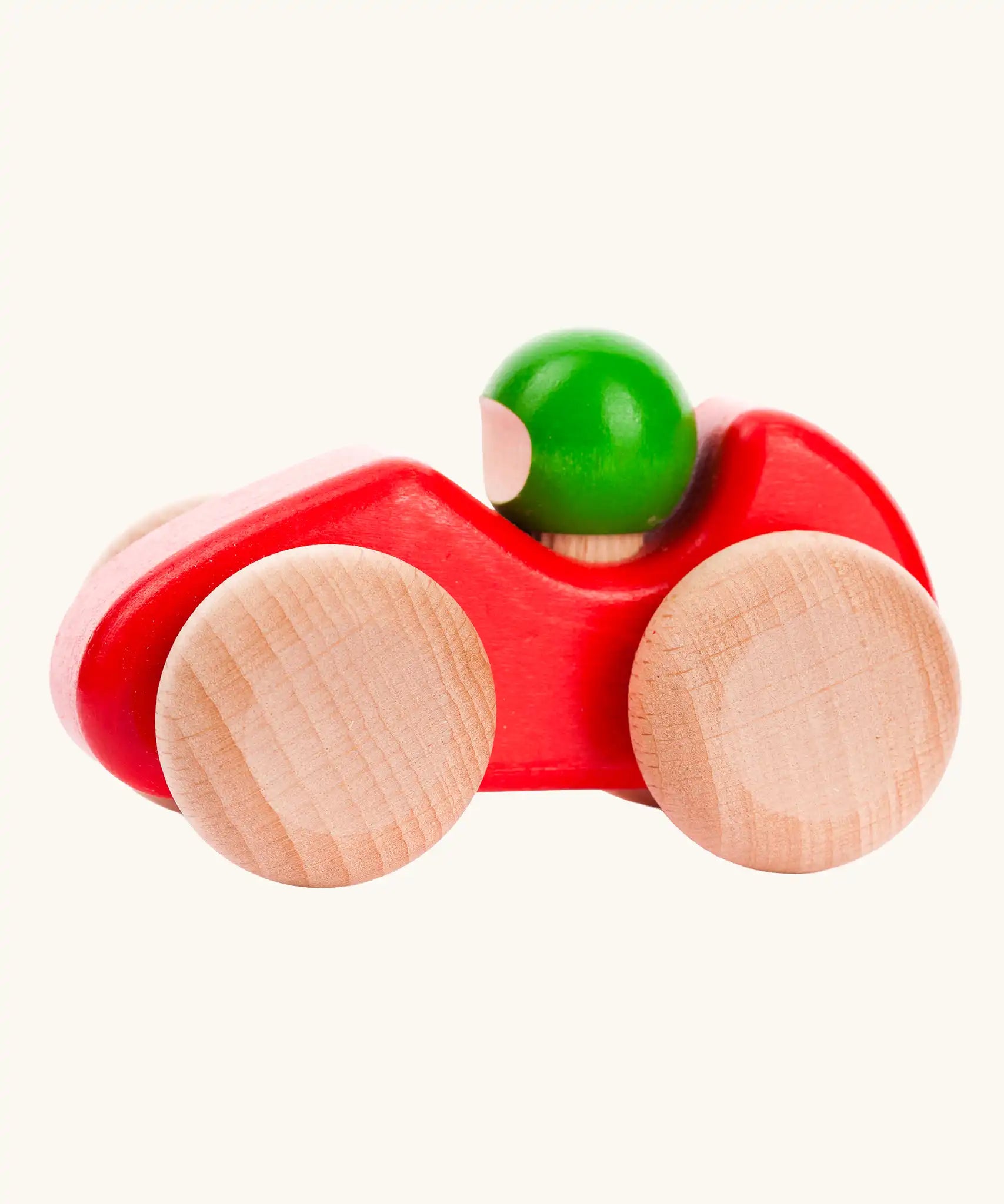 Bajo red racing car wooden push along toy. 
