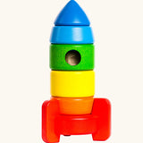 Bajo stacking rocket wooden toy in rainbow colours. 
