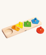 Bajo Figures Sorting Board. A wooden puzzle sorting board toy with different shape peg pieces to place on a wooden base. These heirloom quality toys by Bajo are part of a wide range of wooden toys available here at Babipur. 