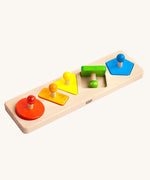 Bajo Figures Sorting Board. A wooden puzzle sorting board toy with different shape peg pieces to place on a wooden base. These heirloom quality toys by Bajo are part of a wide range of wooden toys available here at Babipur. 
