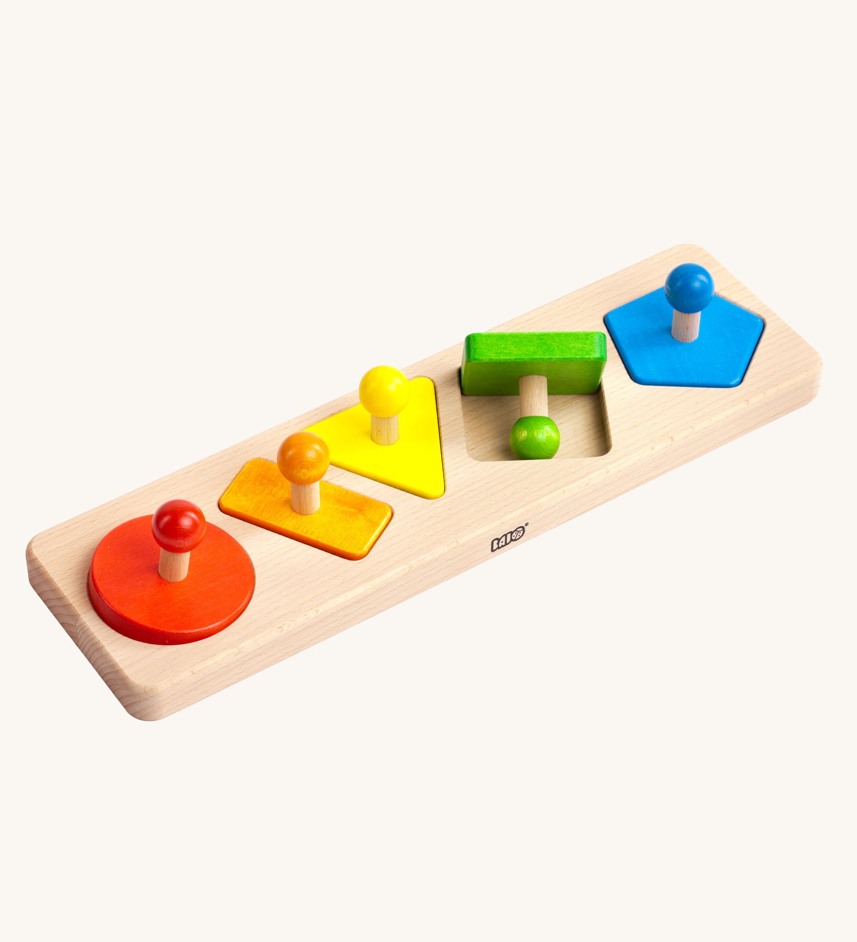 Bajo Figures Sorting Board. A wooden puzzle sorting board toy with different shape peg pieces to place on a wooden base. These heirloom quality toys by Bajo are part of a wide range of wooden toys available here at Babipur. 