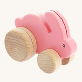 Bajo Pink Small wooden Rabbit toy on wheels. These small wooden rabbits are part of a wide range of wooden toys available at Babipur. 