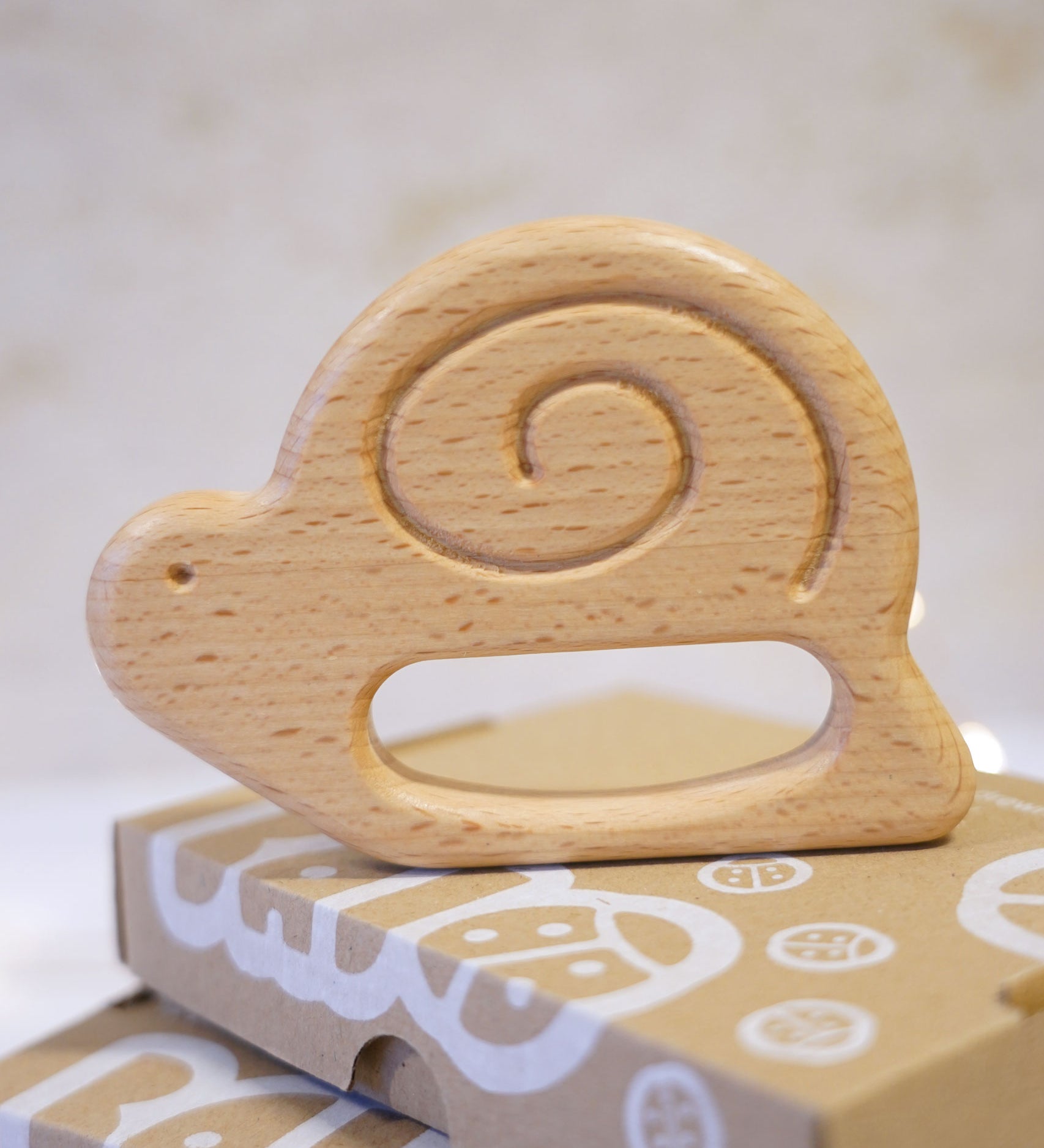 Bajo wooden toys snail baby teether. These heirloom quality toys by Bajo are part of a wide range of wooden toys available here at Babipur. 