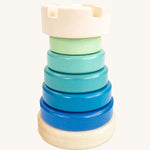 The Bajo Blue Rook Stacking Tower on a plain background.