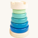 The Bajo Blue Rook Stacking Tower on a plain background.