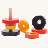 The Bajo Red Rook Stacking Tower on a plain background.
