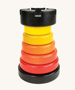 The Bajo Toy Red Rook Stacking Tower on a plain background. 
