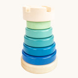Bajo Stacking Tower in the blue rook colour way. This stacking toy is part of a large range of wooden toys for babies and children available at Bbaipur. 