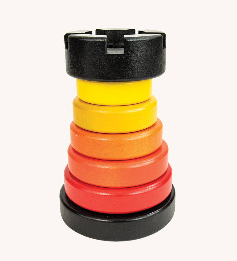 Bajo Stacking Tower in the red rook colour way. This stacking toy is part of a large range of wooden toys for babies and children available at Bbaipur. 