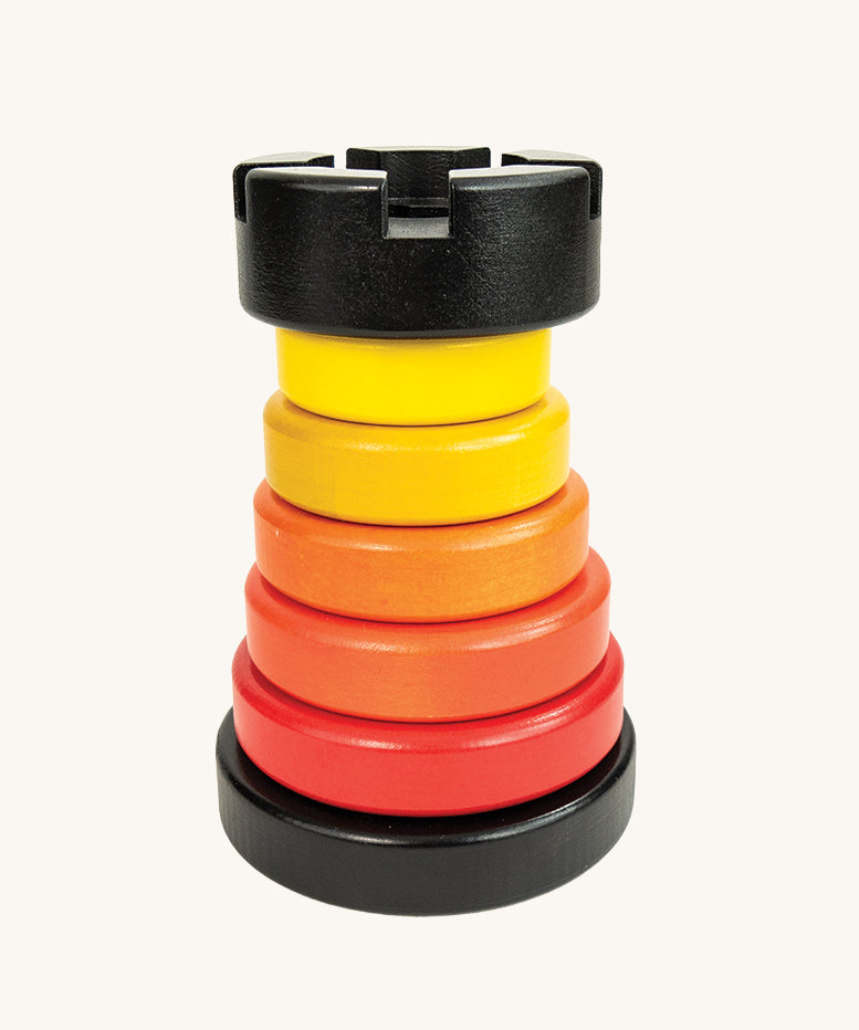 Bajo Stacking Tower in the red rook colour way. This stacking toy is part of a large range of wooden toys for babies and children available at Bbaipur. 
