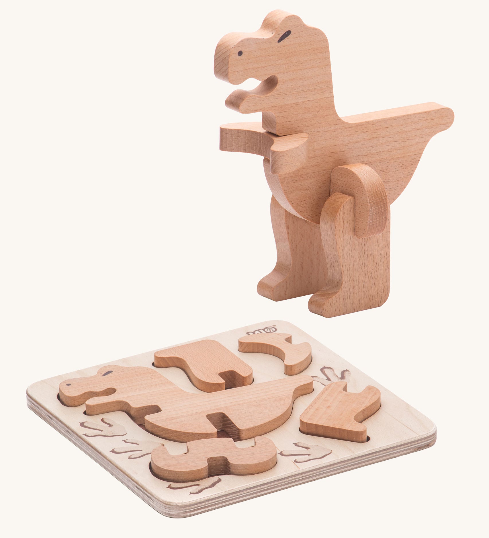 Bajo t-rex dinosaur wooden puzzle and sorter toy. These heirloom quality toys by Bajo are part of a wide range of wooden toys available here at Babipur. 