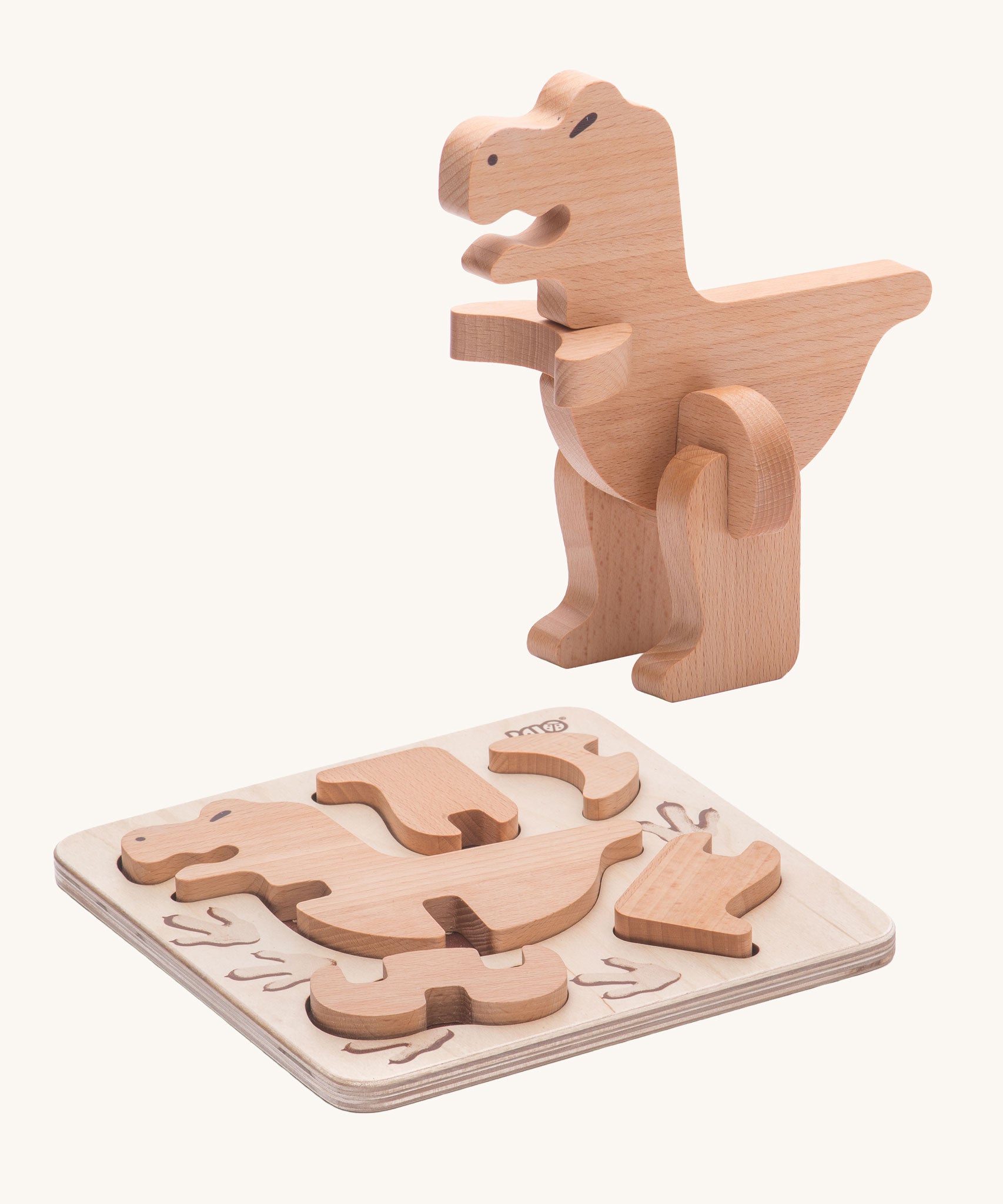 Bajo t-rex dinosaur wooden puzzle and sorter toy. These heirloom quality toys by Bajo are part of a wide range of wooden toys available here at Babipur. 