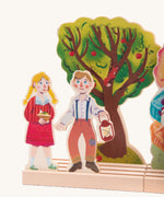 Bajo Toys Hansel and Gretel Wooden Theatre play set. Wooden base pieces and Hansel and Gretel themed scenery that scenery lot into them.