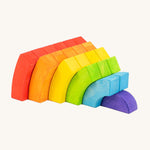 Bajo kids wooden rainbow blocks toy stacked in rows on a white background