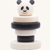 Bajo Panda Stacker wooden toy stacker. This black and white stacking toy has four removable rings and a panda head that fit onto a wooden pole and base. These heirloom quality toys by Bajo are part of a wide range of wooden toys available here at Babipur. 