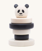 Bajo Panda Stacker wooden toy stacker. This black and white stacking toy has four removable rings and a panda head that fit onto a wooden pole and base. These heirloom quality toys by Bajo are part of a wide range of wooden toys available here at Babipur. 