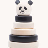 Bajo Panda Stacker wooden toy stacker. This black and white stacking toy has four removable rings and a panda head that fit onto a wooden pole and base. These heirloom quality toys by Bajo are part of a wide range of wooden toys available here at Babipur. 
