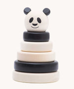 Bajo Panda Stacker wooden toy stacker. This black and white stacking toy has four removable rings and a panda head that fit onto a wooden pole and base. These heirloom quality toys by Bajo are part of a wide range of wooden toys available here at Babipur. 