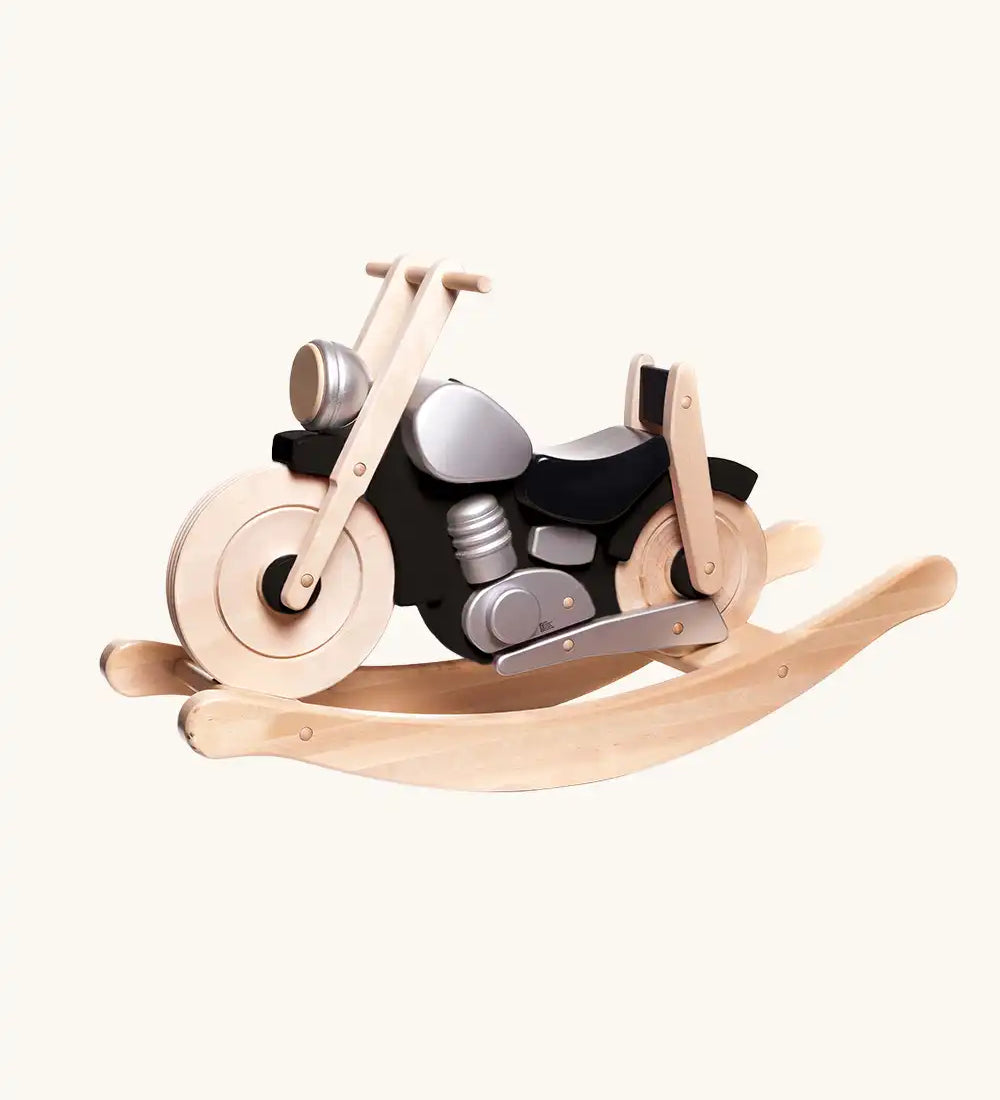 Bajo Toys wooden motorcycle rocking ride on in black. 