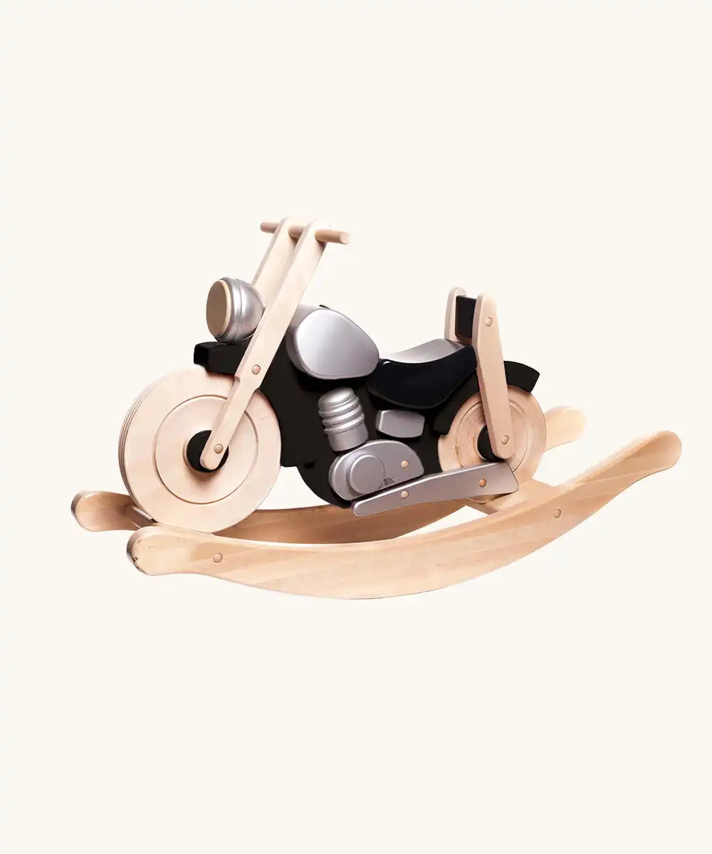 Bajo Toys wooden motorcycle rocking ride on in black. 