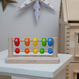 Bajo Sparrow Abacus wooden toy. This abacus has 5 little birds and 5 round counters. These heirloom quality toys by Bajo are part of a wide range of wooden toys available here at Babipur.