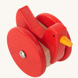 Bajo Red Wobbling Chicken. A red push along wooden chicken toy that bob up and down when pushed along.  These heirloom quality toys by Bajo are part of a wide range of wooden toys available here at Babipur.