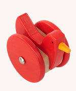 Bajo Red Wobbling Chicken. A red push along wooden chicken toy that bob up and down when pushed along.  These heirloom quality toys by Bajo are part of a wide range of wooden toys available here at Babipur.